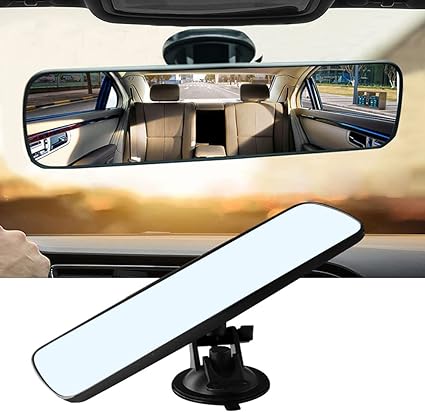 mirror is 9.45'' * 2.36'', which can reduce blind spot and fit for most cars and boats, such as SUV, truchs, pickup, toyota, tesla, jeep Wrangler, ford focus and so on. Car Interior Rear View Mirror with ShatterProof Tempered Glass & 360°