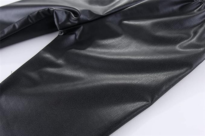 Crafted from 100% PU outer and 100% polyester lining, these leggings offer both comfort and durability for your little one,  Girls Warm Pants Faux Leather Fleece Lined