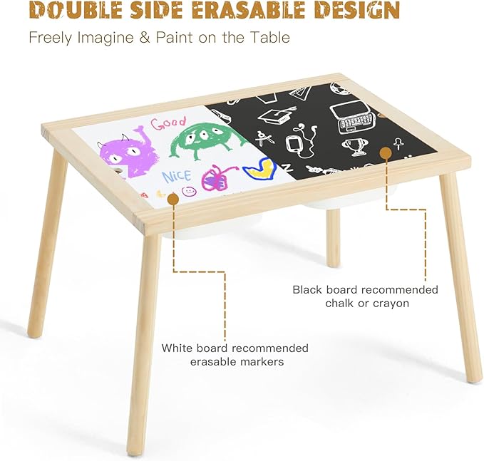 study desk and activity table kids can use the double-sided board for drawing and do handicrafts and play sand or lego in the storage bins, 3,Multifunction Play Sand Table with Double-Side Boards & 3 Foldable Storage Bins Kids Sensory Activity Table