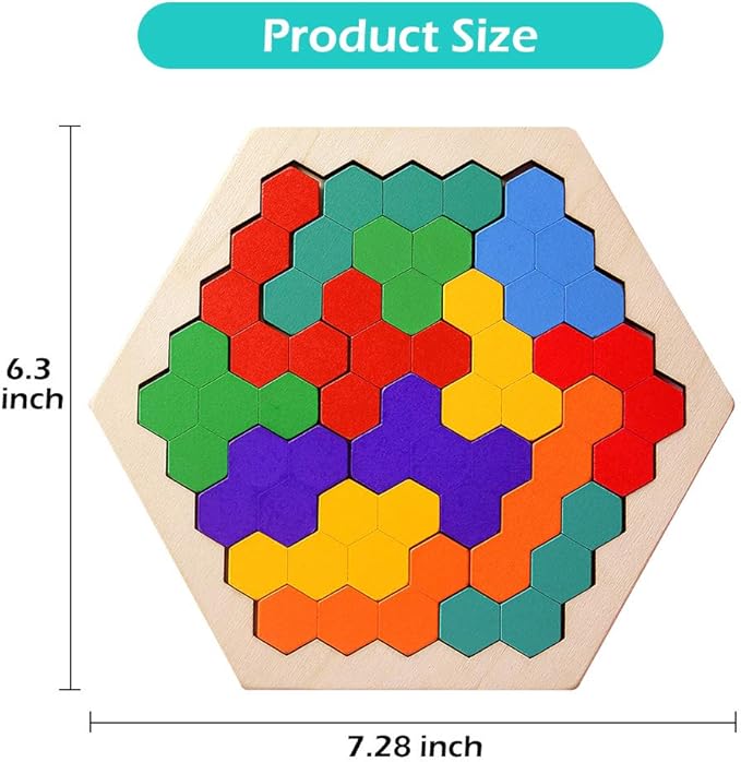 Instead of giving tablets/ mobiles to the kids for playing games its better to give this kind of wooden toys which increases their thinking, Pcs Wooden Colorful Hexagon Fun Geometry Logic Tangram Puzzles Table IQ Game STEM