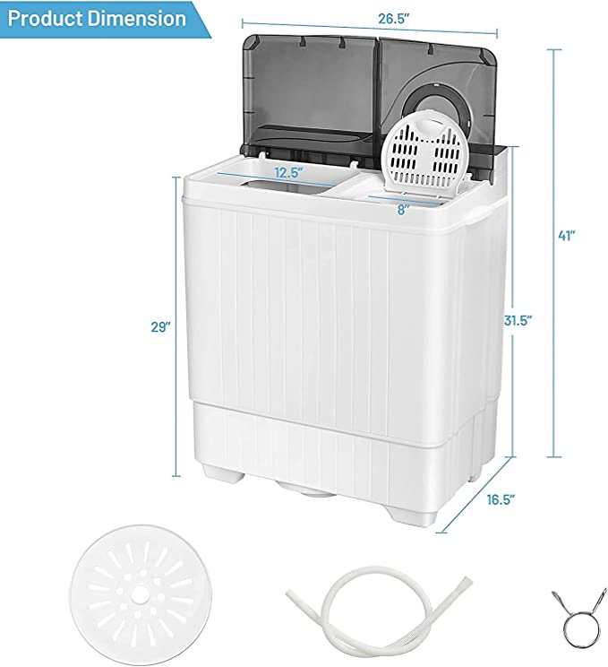 Washing Machine Semi-automatic, 28.5lbs Twin Tub Washer and Spin Dryer, Portable Laundry Washer with Built-in Drain Pump & Control Knobs, Semi-automatic Washing Machine for Apartment
