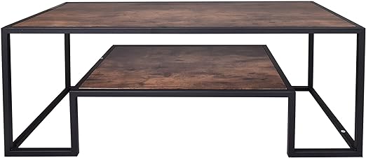 Coffee Table Furniture with Metal Frame Rustic Brown Rectangle