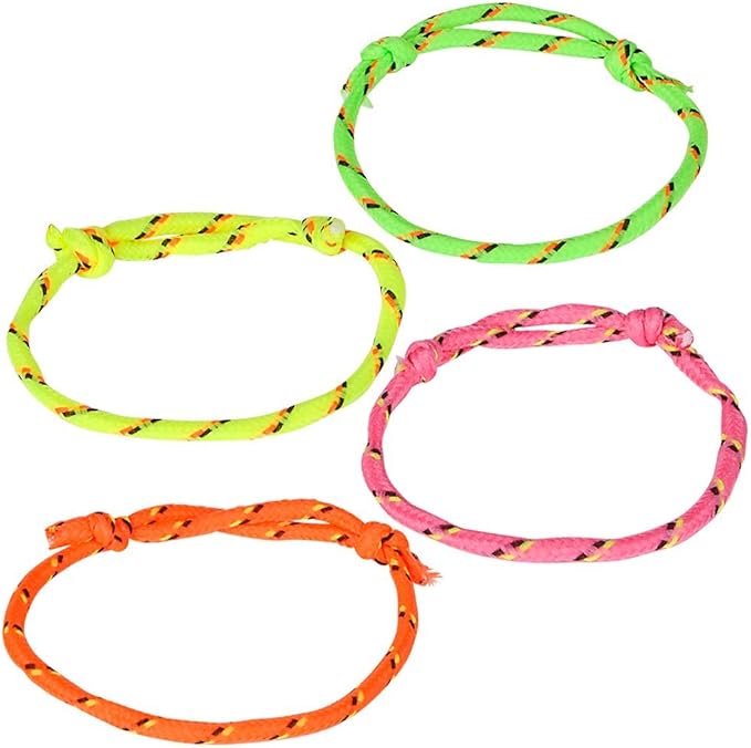Neon Adjustable Woven Rope Best Friend Bracelets for Girls and Boys, Each order includes 144 bracelets for kids in four bright neon colors