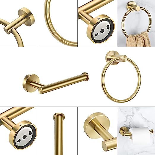 Gold Towel Ring Set, Bathroom Hardware Includes Toilet Paper Holder and Towel Holder 2 Pieces Wall Mount Brushed Gold Bathroom Accessories Stainless Steel