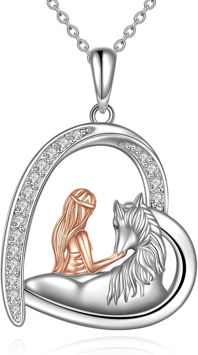 necklace made of hypoallergenic 925 sterling silver, white gold, Horse and Panda Pendant Necklace Jewelry Gifts  for girls