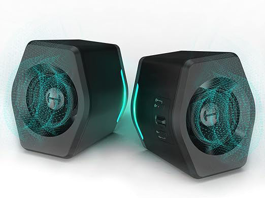 32W total peak power to deliver unexceptionable sound quality and strong bass, Speakers for Laptop Mac Desktop Computer Woofer Speakers Bluetooth USB 3.5mm AUX Inputs RGB Lights Multimedia Speakers