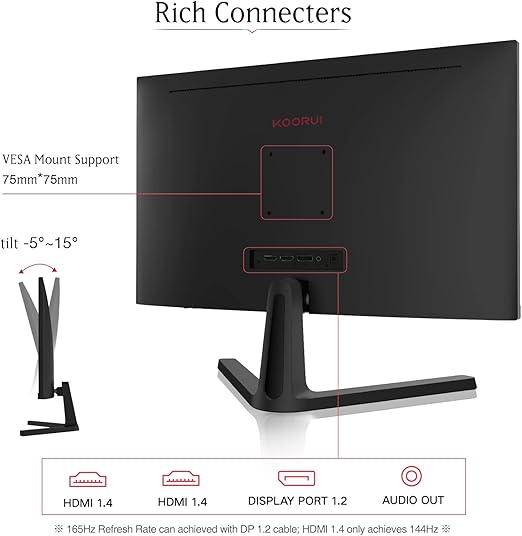 The blazing fast 165Hz Refresh Rate displays smooth images, enhancing the overall experience in any game, 24 Inch Computer Monitor, FHD 1080P Gaming Monitor 165Hz VA 1ms Build-in FreeSync, Compatible G-sync, LED Monitors with Ultra-Thin,