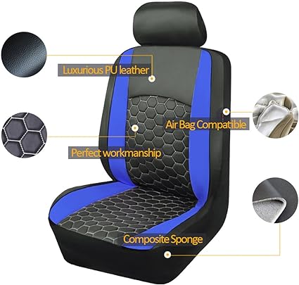 Embroidery designs, extra foam padded brings more comfortable, Blue, Banner car seat Covers Full Set Faux Leather, 40/60 50/50 60/40 Quilted 5MM Thickness spoonge