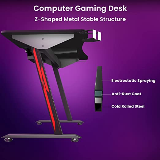 Z-Shaped Computer Gaming Desk Extra PC Desk Mouse Pad with Cable Hook