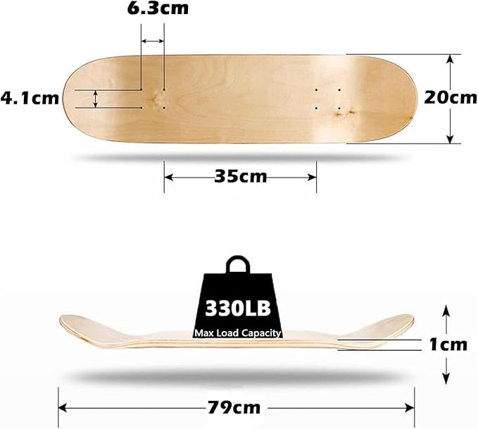 skateboard is made of high density 7 layer maple by hot pressing, which has good flexibility and elasticity,
