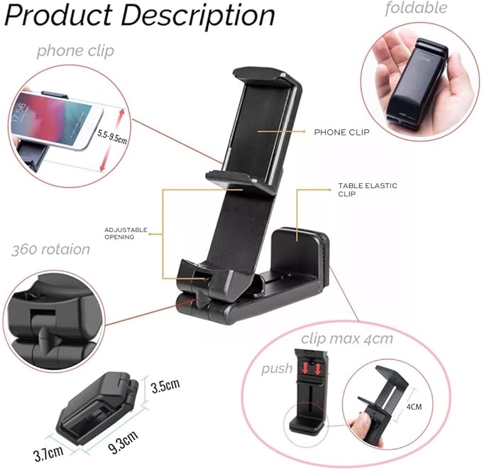 A compact and versatile travel must-have, ensuring you have a reliable airplane phone holder wherever you go. Phone Holder, 360° Rotation Travel Mount Clip, Portable Foldable Airplane Essentials Phone Holder for Tray Table