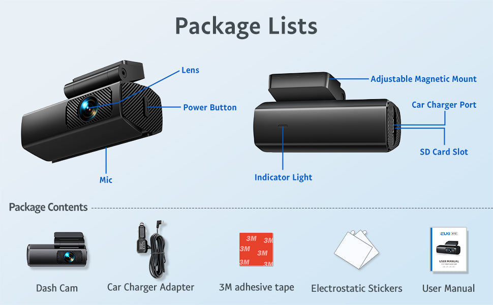 Front Car Camera with Magnetic Mount, 24h Parking Mode & Loop Recording