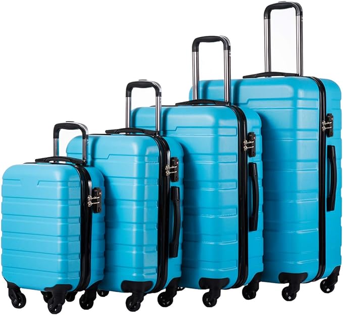 3 piece luggage set 20 inch,24 inch,28 inch upright, can be stored one into another.100% ABS,  Lightweight TSA Lock 4 Piece Set