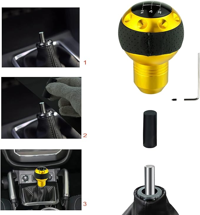 Leather Shift Handle Knob for Manual Car Vehicle  5 Shifting Lever Handle Shifter Knobs with 3 Adapters