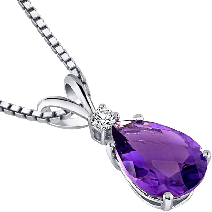 rich Royal Purple hue with a brilliant sparkle. Accented with Genuine Diamond, Diamond Pendant for Women 14K White Gold, Genuine Gemstone Birthstone Teardrop Solitaire