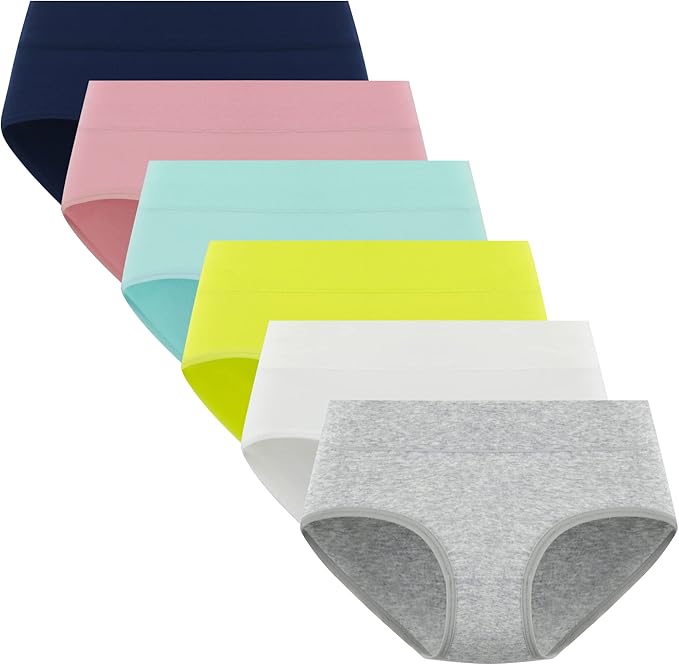 design make the girls briefs more comfortable and form-fit without digging into the skin, soft stretchy waistband and leg openings provide greater comfort, Teen Girls Underwear Soft Cotton Mid Waist Brief Panties 6 Pack