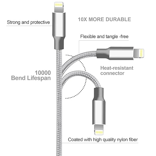 Unique design prevents the aluminum case at both ends of iPhone Charger cord from coming unglued, Cable Nylon Braided Fast Charging Cord Compatible for iPhone 14/13/12/11/X/Max/8/7/6/5/SE/Plus/iPad