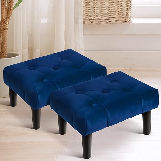 This stylish wooden step stool can be used when getting dressed in the bedroom, Soft Velvet Fabric Step Stool with Wood Legs   Ottoman
