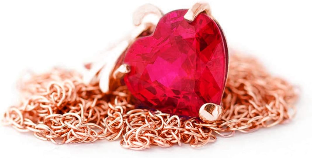 Rose Gold High Polished Finish Pendant Necklace with 1.60 ct Heart-Cut Ruby