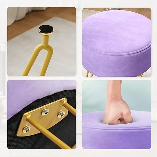 The ottoman stool measures 16.9 inch L x 12.9 inch W x 18 inchH, meaning it will fit easily into any modern room, Soft Footrest 3 Metal Legs with Anti-Slip Feet,Vanity Chair for Makeup Room,