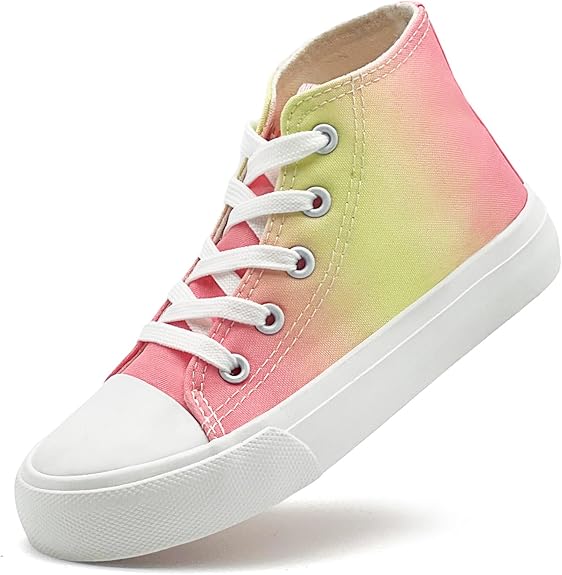 Kids canvas sneakers with multi-colored are made of breathable material. Soft lining and insole to keep your child's feet dry and comfortable throughout the day. You can give it as a gift to your children or friends.