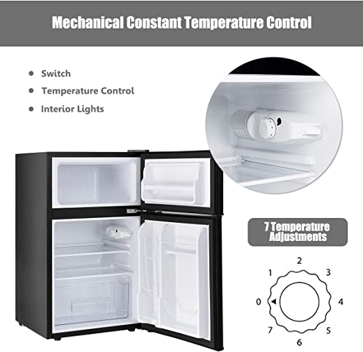 Mini Freezer Cooler Fridge w/2 Reversible Door, Removable Glass Shelves