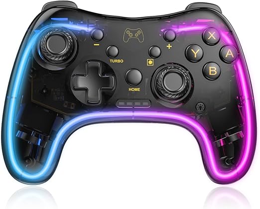 plus 3 different light modes building your own exclusive gaming ambiance, Controller Compatible with Switch/Lite/OLED,Wireless Switch Controller Support 6-Axis Gyro, Turbo/Vibration