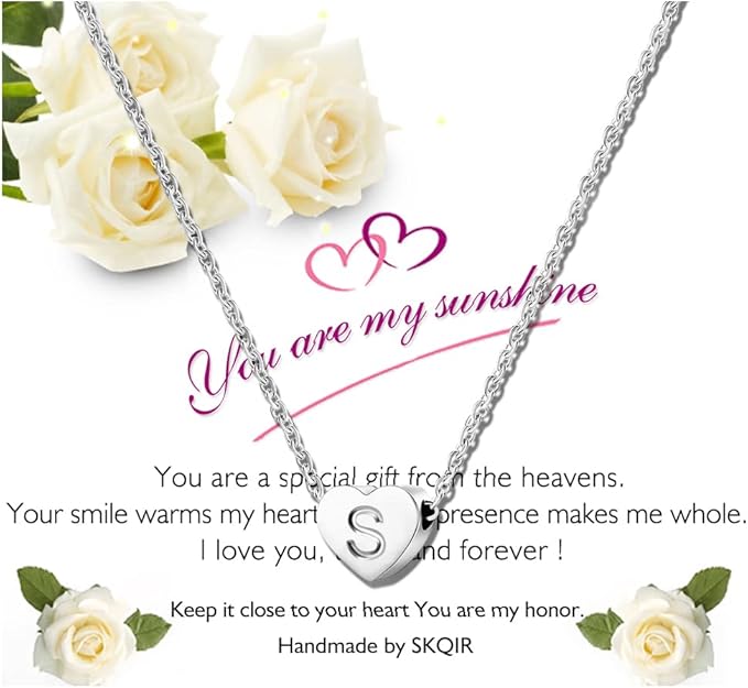 necklace designed for women , girls.unique S letter necklace, minimalism style, Initial Heart Necklace with Letter for Women,14k gold filled Tiny Heart Pendant Necklace