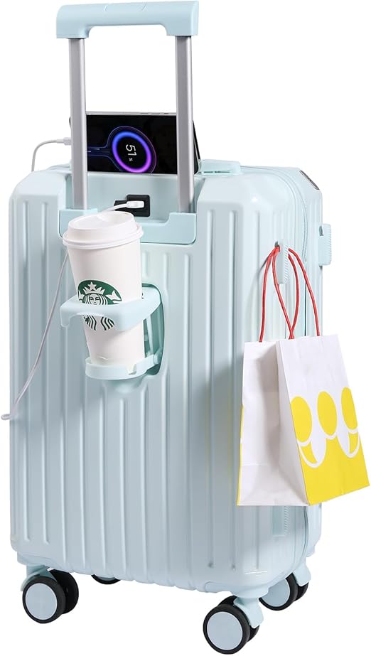 This suitcase is made of ABS+PC material, ABS material is hard and easy to brittle,  USB Charging Port, Hard Side Luggage with Spinner Wheels,