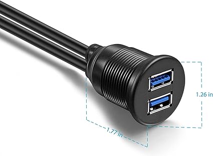 3 Feet USB 3.0 Female AUX Flush Car Mount Extension Cable for Car Truck Boat Motorcycle Dashboard Panel