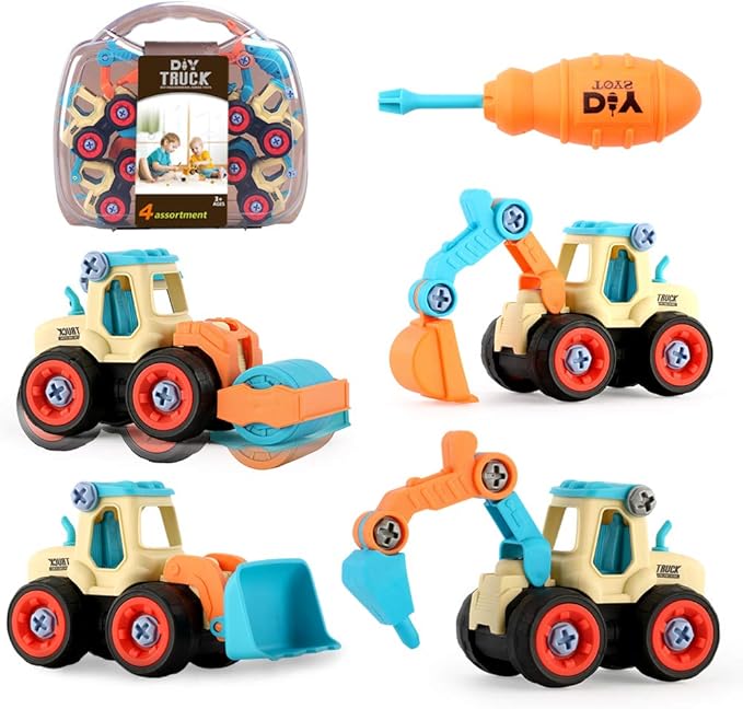 It is fun and help to exercise their hands-on ability and logical thinking ability.Apart Toys,4 pcs DIY Truck Car Toys Set for 3 4 5 6 7 Year Old Boys Girls, Construction Engineering STEM Learning Toys Building Play Set for Kids Children