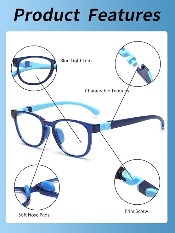 JM blue light glasses can filter harmful blue light when kids using a computer, iPad or smart phone. Reduce eyestrain and headache.