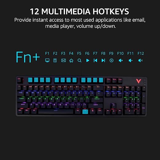 20 lighting modes, adjust the brightness and speed, create your own colors and effects for the most immersive RGB experience. V500Pro 104 Keys Anti-Ghosting, Customizable Rainbow RGB Backlit, Multimedia Hotkeys, Removable Top Case