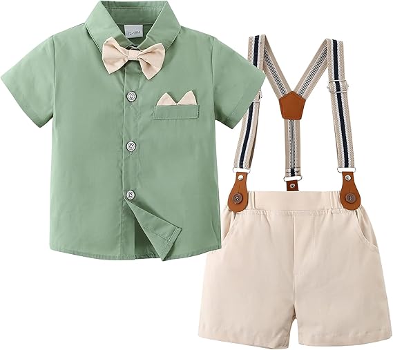 design to set your little one apart and make him look stylish and handsome. The removable suspender shorts and bow tie are comfortable and sturdy, ensuring your little one can wear this outfit all day long.
