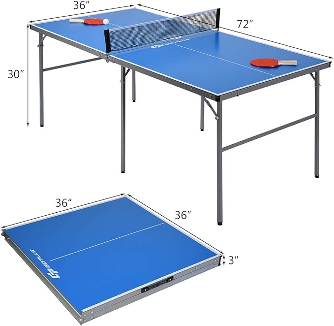 All accessories be placed in the table, and the table can be easily carried by 1 person with the built-in handle, Folding Ping Pong Table Game Set with Net , Portable Tennis Table, 100% Preassembled