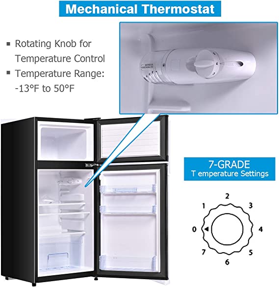 Mini Fridge with Freezer, 3.4 Cu.Ft Compact Refrigerator/Freezer Cooler w/ 7 Settings Temperature Adjustable, Removable Shelves & 2 Doors, Mini Fridge for Bedroom/Dorm/Apartment/Office (White)
