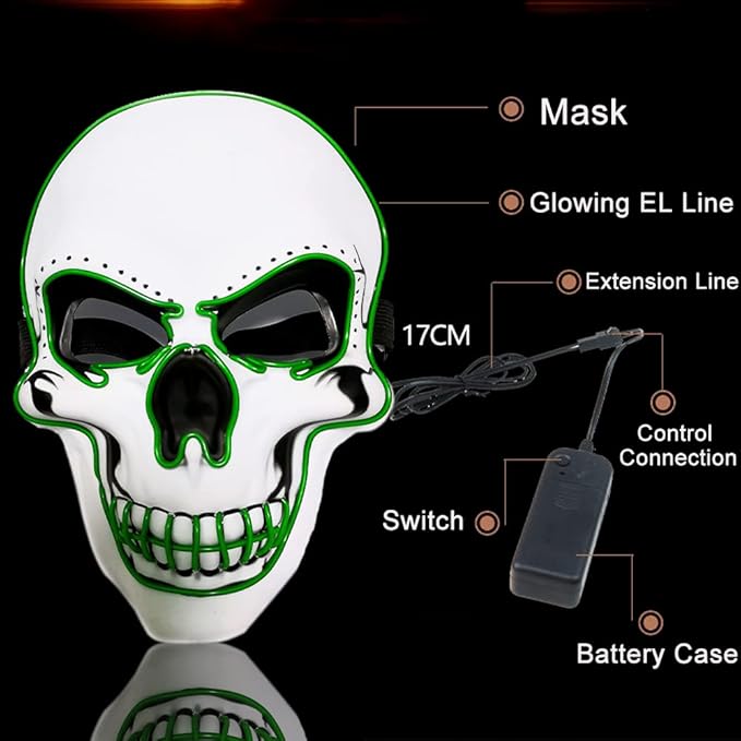 Unique scary skull mask to fit costumes.I think you will feel cool and attracted to everyone, Light up Costumes Scary Mask for Party Supplies Favor