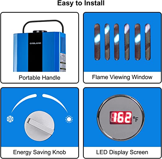Tankless Water Heater, GASLAND Outdoors BE158L 1.58GPM 6L Portable Gas Water Heater, Energy-efficient Propane Water Heater for RV Camping Cabin Barn Boat, Overheating Protection, Easy Installation