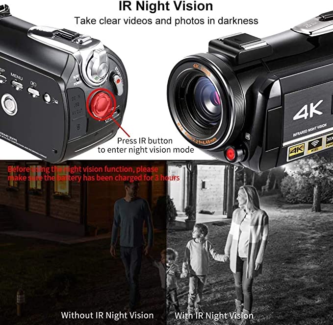 4K Camcorder Vlogging Camera for YouTube ORDRO AC3 HD Video Camera 1080P 60FPS IR Night Vision Camera Recorder Digital Camcorders with Microphone Wide Angle Lens Handheld Stabilizer
