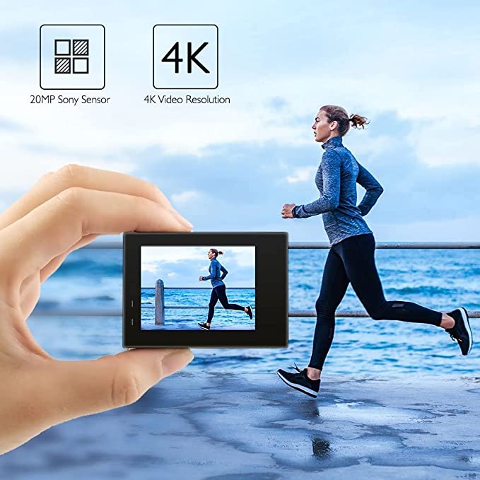 AKASO Brave 4 4K 20MP WiFi Action Camera Ultra HD with EIS 30m Underwater Waterproof Camera Remote Sports Camcorder with 2 Rechargeable 1050mAh Batteries and Helmet Accessories Kit
