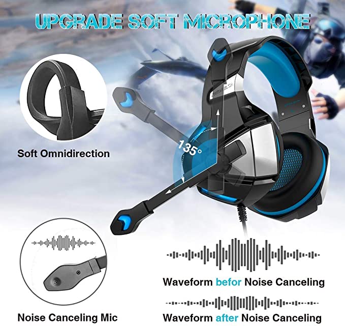 Gaming Headphones,Microphone Volume Control RGB LED Light, for PC Laptop Mac Tablet Smart Phone