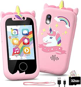 Toy phone features front and rear cameras with 13 cute cartoon frames,8.0 Megapixels, and 1080P Video capabilities,  Kids Phone, Anesky Toddler Phone Toys for Girls Boys Aged 3 4 5 6 7 8 9 10 11 12 Year Old, Kids Fake Play Phone with Camera,