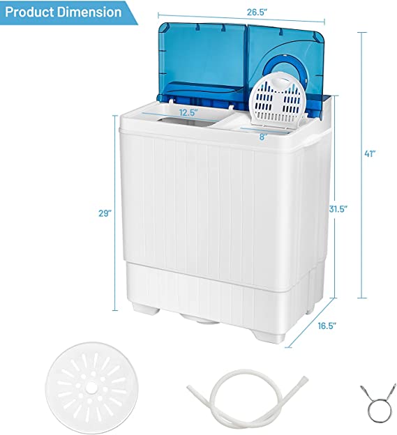 Twin Tub Washer with Spin Dryer, 26lbs Capacity, Built-in Drain Pump, Portable Laundry Washer