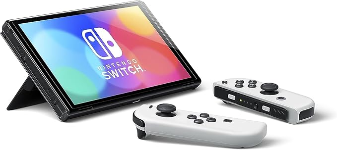 Freely angle the system's wide, adjustable stand for comfortable viewing in Tabletop modev, Nintendo Switch Console - OLED Model