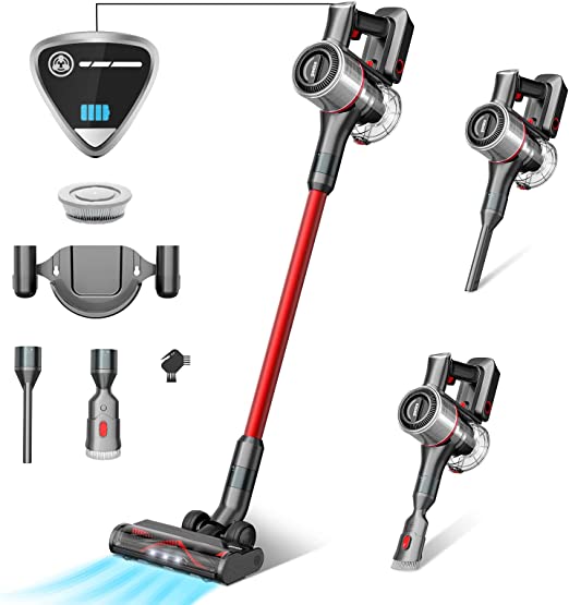 Lightweight Stick Vacuum with LED Display, Detachable Battery Up to 45 Mins Runtime, 350W Powerful Suction
