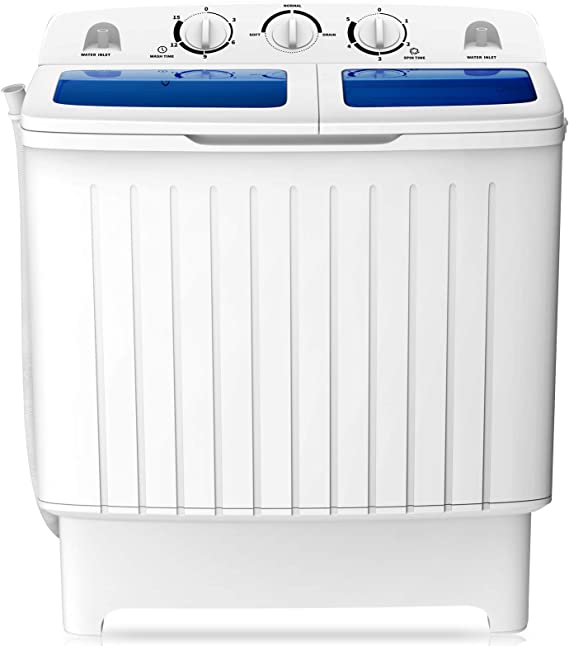 Portable Washing Machine, Twin Tub 17.6Lbs Capacity, Washer(11Lbs) and Spinner(6.6Lbs), Durable Designe