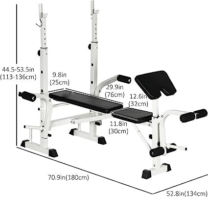 Heavy Duty Multiple Function Workout Adjustable Bench Press with, Arm Curl Pad & Leg Extension ,and Squat Rack