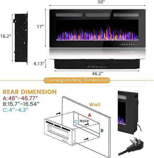 \flame you want .Simply pick up the remote control provided and choose your most comfortable settings. Electric Fireplace Recessed and Wall 750/1500W Heater and Linear Fireplace with Touch Screen Control Panel,