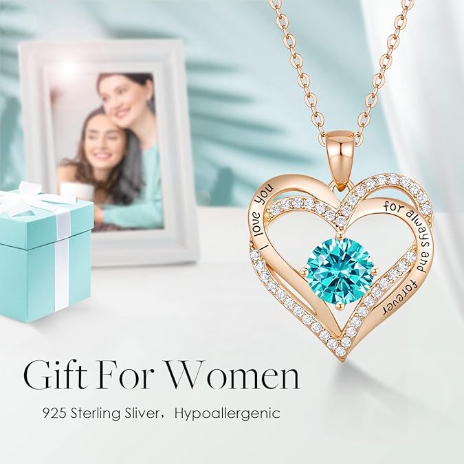 made of 925 sterling silver with high-cost rhodium or rose gold plating. Heart Pendant Necklaces for Women 925 Sterling Silver with Birthstone Zirconia,