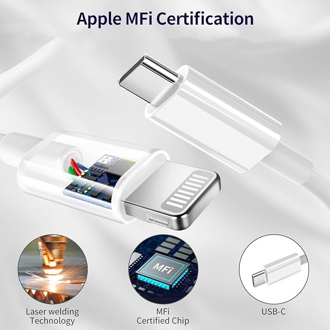You Get:3 Pack 6 ft long Apple MFI-certified USB C to Lightning cable and 3 super apple fast-charging USB C wall chargers, 6FT Long Type C to Lightning Cables for iPhone 14 Pro Max iPhone 13 Pro 12 Mini 11XR AirPods
